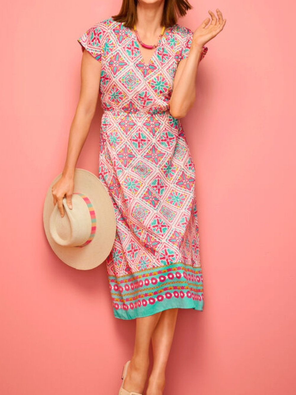 NWT Talbots FIT & FLARE VOILE MIDI DRESS PAINTERLY TILE w/pockets Size XL